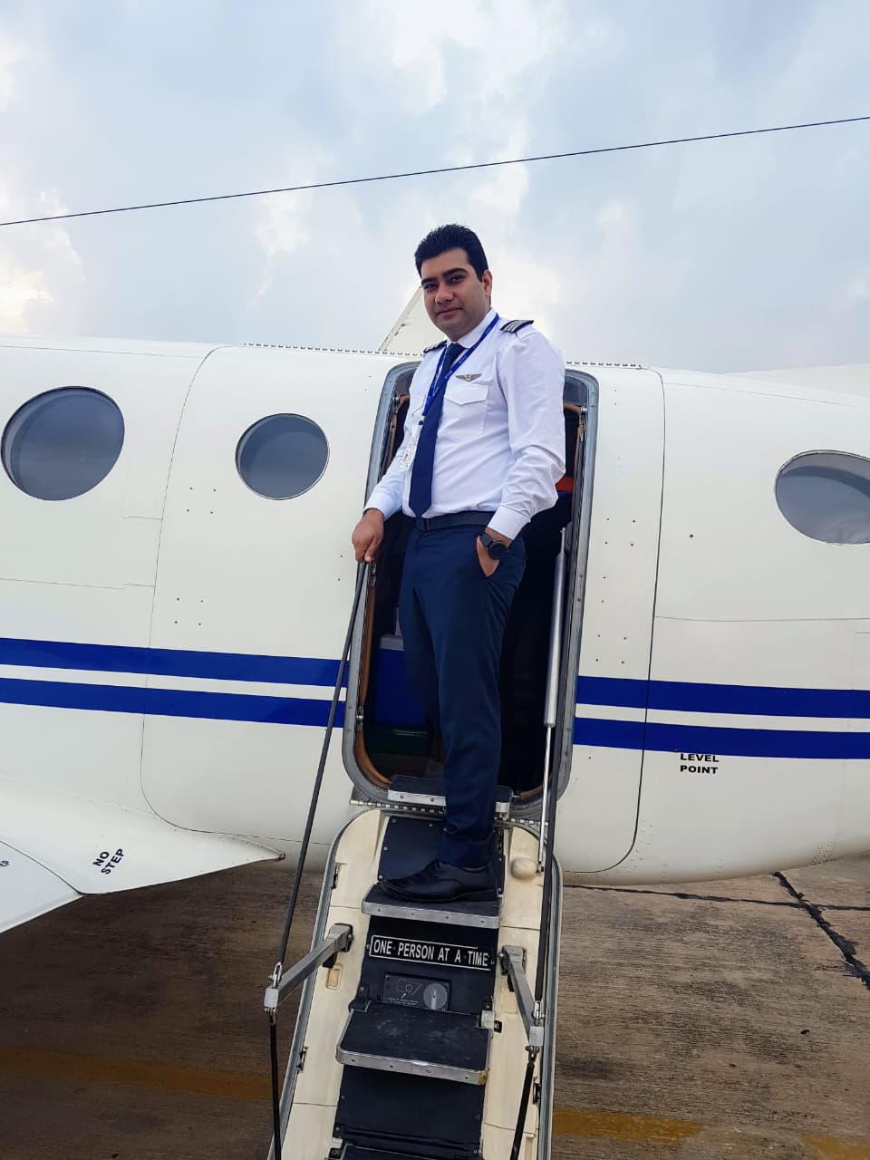Capt. Manish Dhiman, Founder of Airlogic, boarding the King Air B200